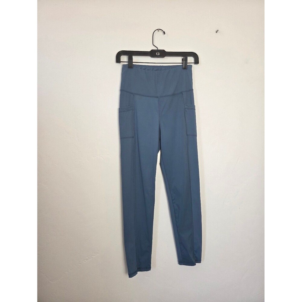 Inluv Blue Cargo Leggings Pockets Ankle Athletic Athleisure Workout Gym Lounge S